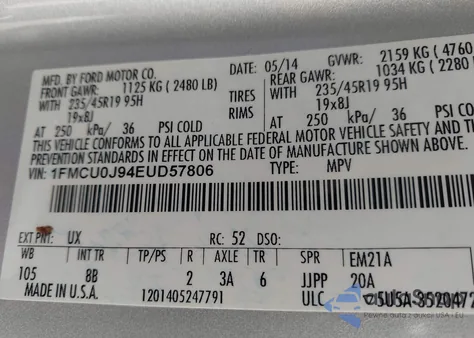 2014 Ford Escape Titanium from USA, damaged, VIN 1FMCU0J94EUD57806
